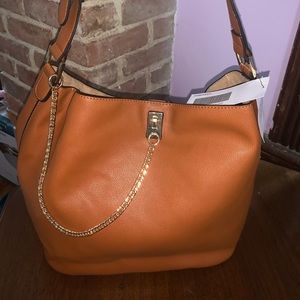 Faux leather cognac over the shoulder purse